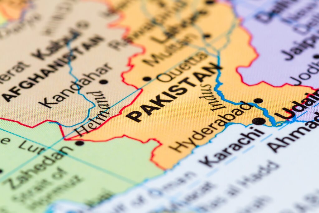 Regional map highlighting Pakistan and key export ports like Karachi for trade routes to Saudi Arabia