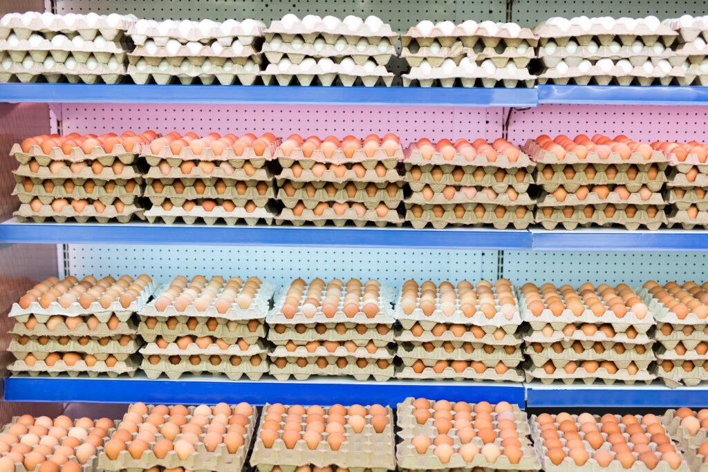 Export-grade white and brown table eggs in industrial cartons ready for UAE and global export by Chaudhry Group
